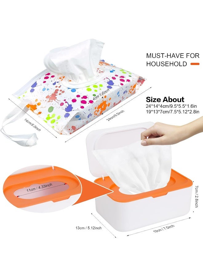 KALYLOC 8Pcs Baby Wipes Dispenser, Reusable Baby Wipe Holder Box and Portable Wet Wipes Pouch, Refillable Wipes Pouch Case Container with Lid for Bathroom Baby Nursery Kitchen Office Travel (Orange) - Image 2