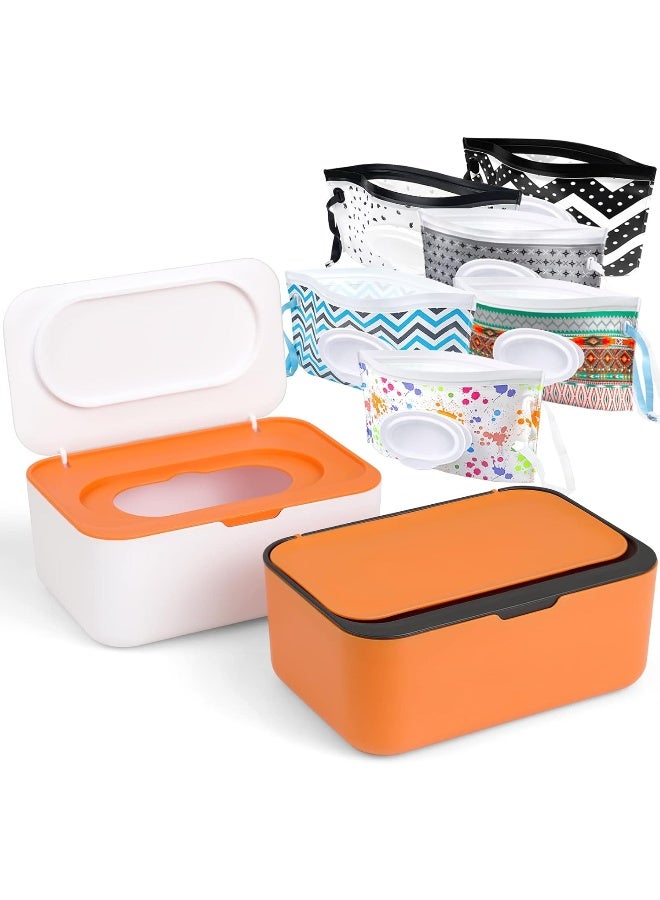 KALYLOC 8Pcs Baby Wipes Dispenser, Reusable Baby Wipe Holder Box and Portable Wet Wipes Pouch, Refillable Wipes Pouch Case Container with Lid for Bathroom Baby Nursery Kitchen Office Travel (Orange) - Image 1