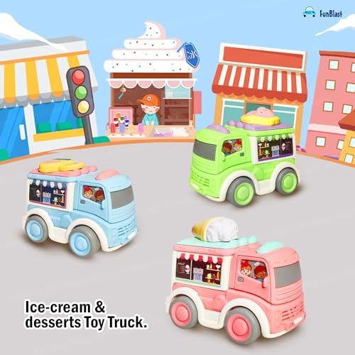 FunBlast ألعاب سيارات ميني فانبلاست – 3 قطع سيارات سحب شاحنات طعام بلاستيكية كرتونية تعليمية للأطفال، مجموعات شاحنات صغيرة للأطفال من عمر 3 سنوات فما فوق – متعددة الألوان - Image 5