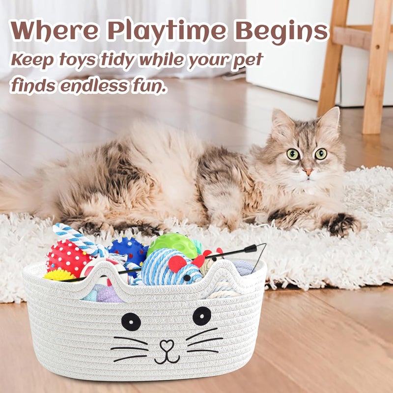 Bufims Small Woven Cat Gifts Basket for Storage Empty Cat Toy Bins Organizer with Ribbons and Bags Durable Cute Pet Gifts 12"X 8" X 5" Small Rope Basket for Gifting - Image 4