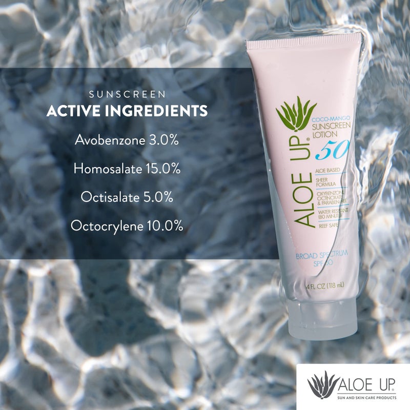 Aloe Up SPF 50 Sunscreen for Sensitive Skin - Broad Spectrum Face and Body Sunblock with Aloe Vera - Reef-Safe, Hydrating Coco-Mango Fragrance, 4 Oz - Image 5
