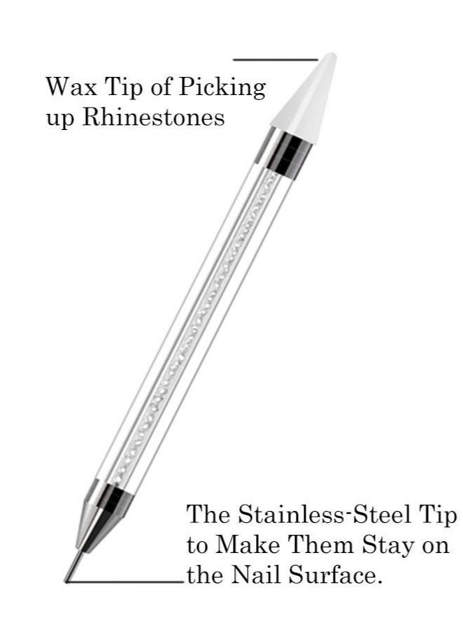 Crystal Gems Nail Art Rhinestones Kit with Double -Sided Nail Wax Pen Tools &Tweezers, Charms Gems Nail Set for Face Eye Makeup Decoration &DIY Nail(White） - Image 4