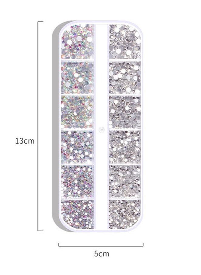 Crystal Gems Nail Art Rhinestones Kit with Double -Sided Nail Wax Pen Tools &Tweezers, Charms Gems Nail Set for Face Eye Makeup Decoration &DIY Nail(White） - Image 3