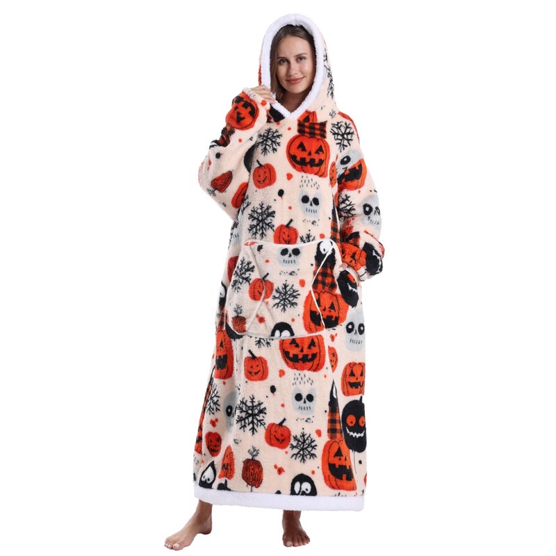Capecage Blanket Hoodie Long Hooded Blanket Sweatshirt as Birthday Gifts for Women Men Long Wearable Blanket for Women Men Pumpkin2 - Image 2