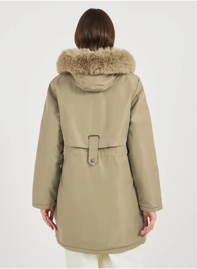 Styli Knee Length Regular Fit Parka Coat
