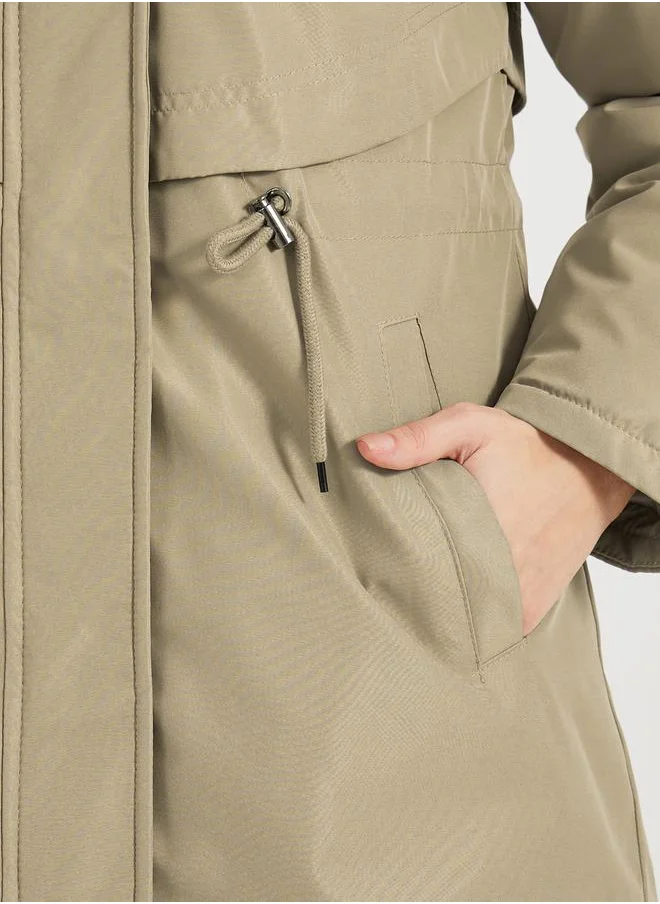 Styli Knee Length Regular Fit Parka Coat