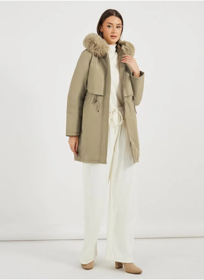 Styli Knee Length Regular Fit Parka Coat