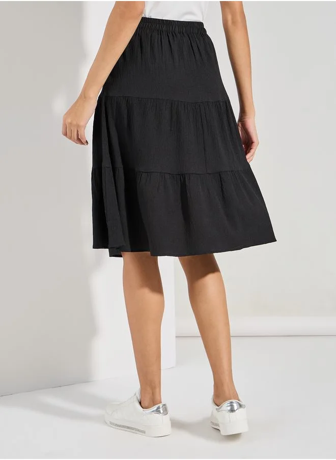 ستايلي Textured Tiered Knee Length Skirt