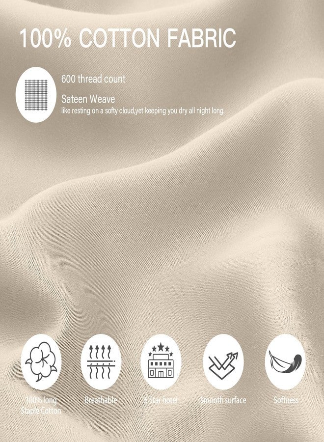DEEPDREAM 100% Cotton Standard Pillowcases Set of 2, Deep Dream 600 Thread Count Pillow Cases, 20x26 Inches, Super Soft and Breathable Envelope Closure (Cream) - Image 2