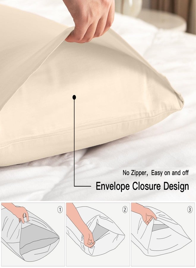 DEEPDREAM 100% Cotton Standard Pillowcases Set of 2, Deep Dream 600 Thread Count Pillow Cases, 20x26 Inches, Super Soft and Breathable Envelope Closure (Cream) - Image 3