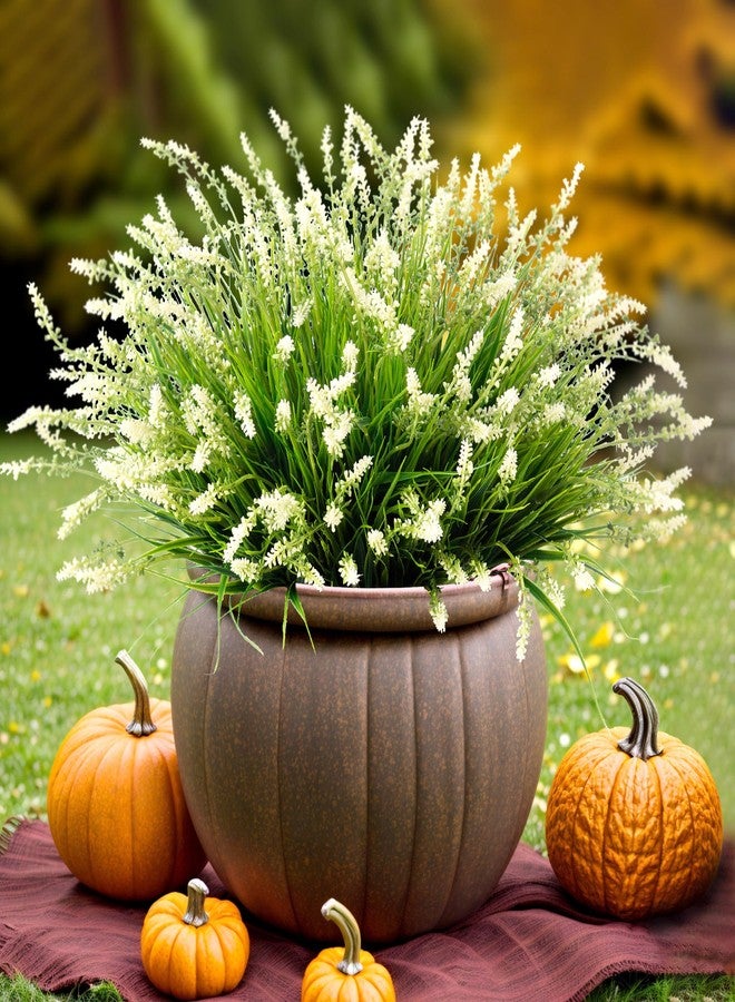 Ammyoo Artificial Plants & Flowers,Plants for Outside,Outdoor Fake Monkey Grass,Hanging Realistic Fall Flowers Decoration UV Resistant Courtyard Window Patio Front Porch Lawn Bushes Garden (White) - Image 2