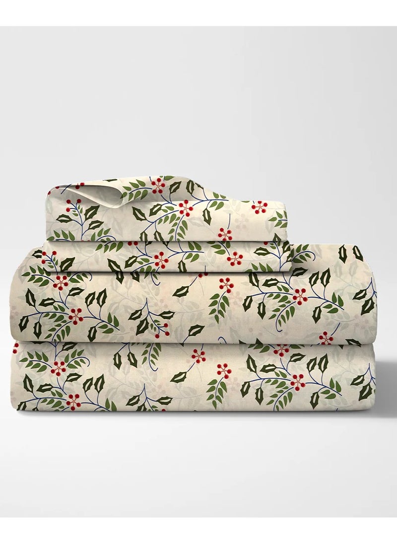 Linen Thread Flat Bed Sheet Set Green Leaves - High Quality Microfiber 200GSM Light Weight - Everyday Use Bed Sheet Printed Sizes Single Queen King  - Image 1
