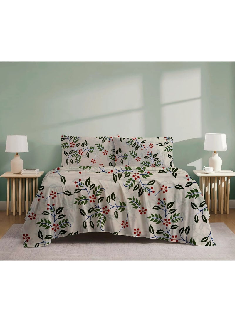 Linen Thread Flat Bed Sheet Set Green Leaves - High Quality Microfiber 200GSM Light Weight - Everyday Use Bed Sheet Printed Sizes Single Queen King  - Image 2