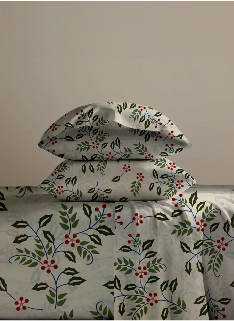 Linen Thread Flat Bed Sheet Set Green Leaves - High Quality Microfiber 200GSM Light Weight - Everyday Use Bed Sheet Printed Sizes Single Queen King  - Image 3