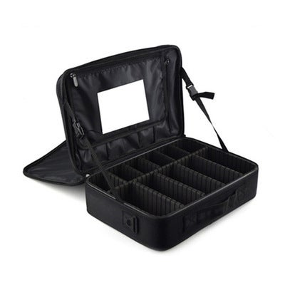 Professional Multi-Layer Cosmetic Bag OrganizerLarge three-layer Black (mirror + support belt) double shoulder sleeve pull rod Large three-layer Black (mirror + support belt) double shoulder sleeve pull rod 
