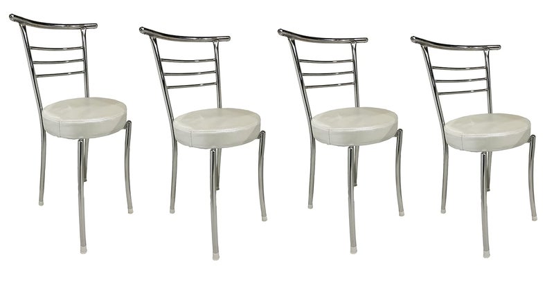 RATISON Steel Dining Chair for Home Office Restaurant Chair with Back Support with Chrome Steel Frame and Leather seat Without arm Chair 4 Grey