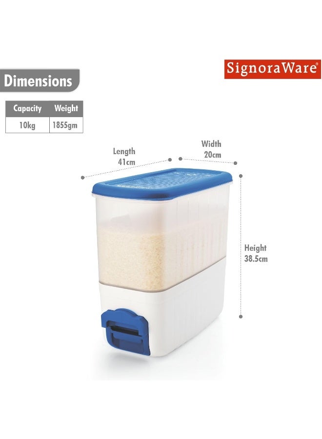SignoraWare Rice Dispenser Plastic Container (For Touch Free Rice and Pulses), 10Kg, Set of 1, MOD BLUE - Image 2