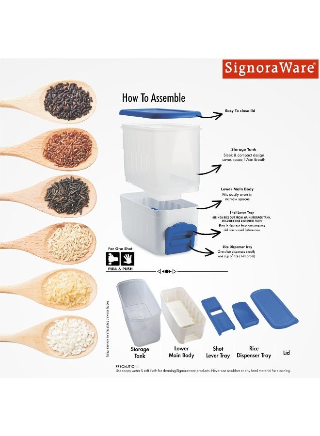 SignoraWare Rice Dispenser Plastic Container (For Touch Free Rice and Pulses), 10Kg, Set of 1, MOD BLUE - Image 5