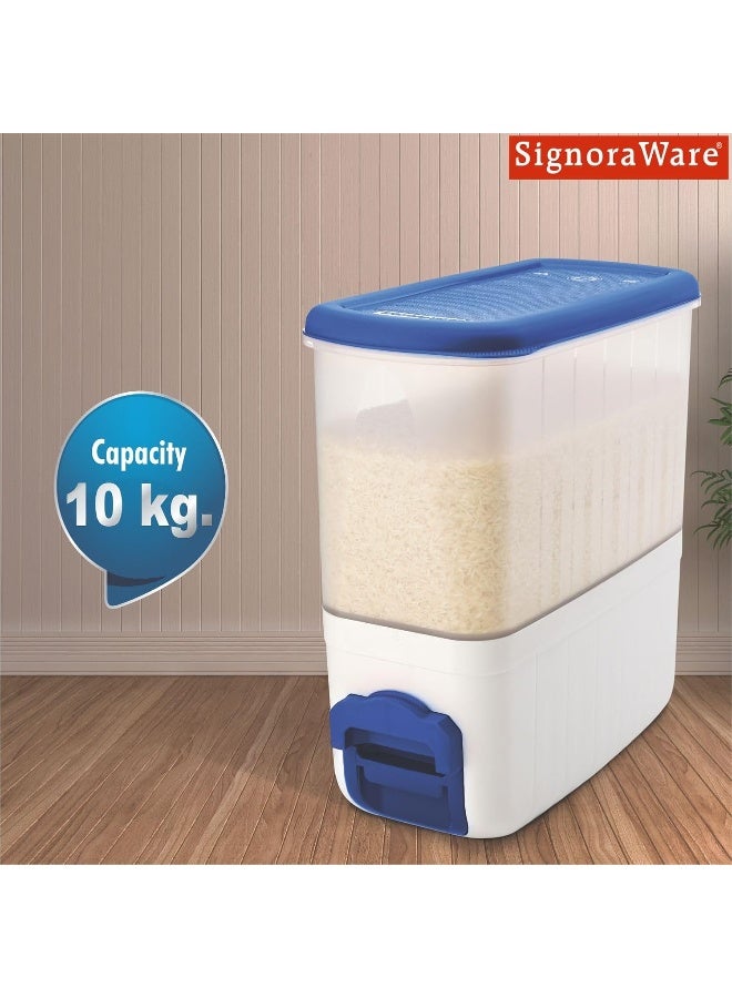 SignoraWare Rice Dispenser Plastic Container (For Touch Free Rice and Pulses), 10Kg, Set of 1, MOD BLUE - Image 3