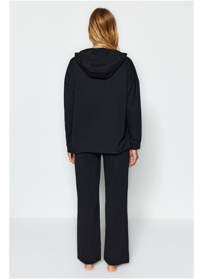 trendyol - Black Cat Printed Sweatshirt-Pants and Knitted Pajamas Set THMAW24PT00044 - Image 1