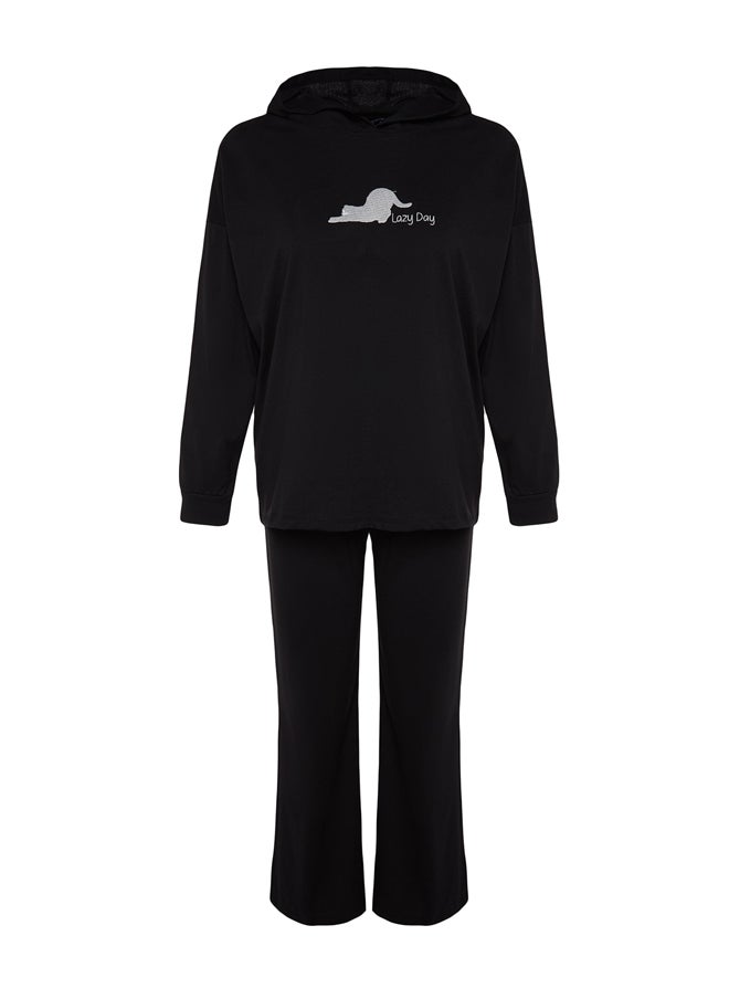 trendyol - Black Cat Printed Sweatshirt-Pants and Knitted Pajamas Set THMAW24PT00044 - Image 1
