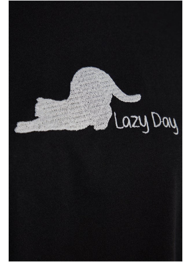 trendyol - Black Cat Printed Sweatshirt-Pants and Knitted Pajamas Set THMAW24PT00044 - Image 1