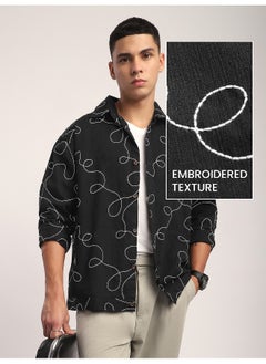 Beyoung Black Abstract Embroidered Shacket  - Image 1
