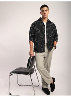 Beyoung Black Abstract Embroidered Shacket  - Image 3