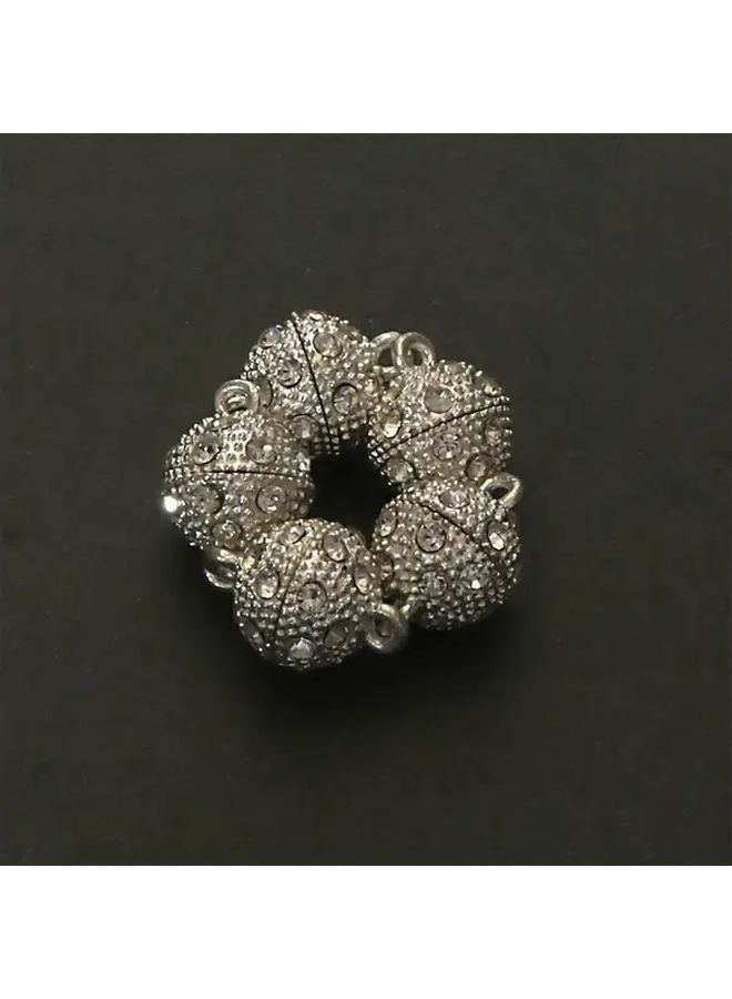 5 أزواج من مشابك مغناطيسية مستديرة مقاس 12 مم مع charms مرصعة بالراينستون فضي لصنع المجوهرات يدويًا - Image 4