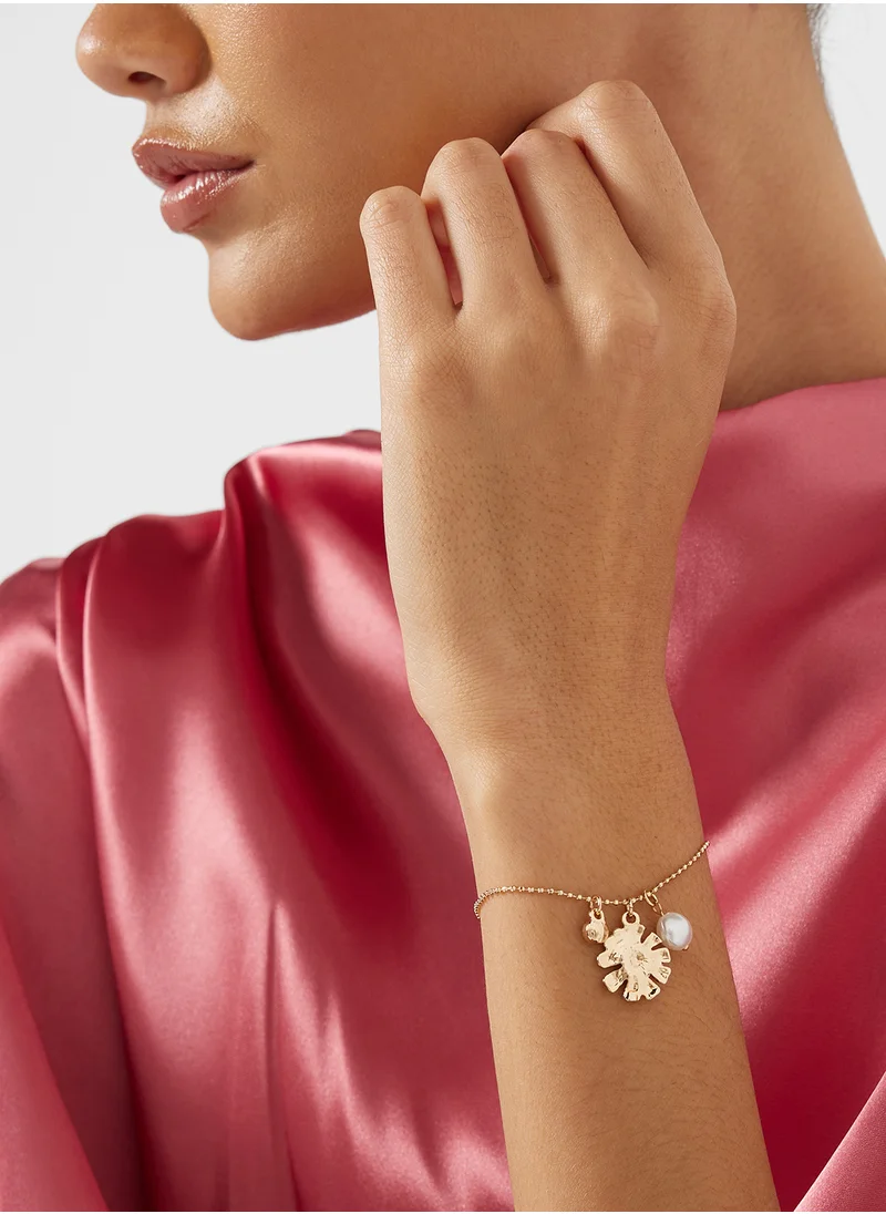 Ginger Floral Pearl Charm Bracelet