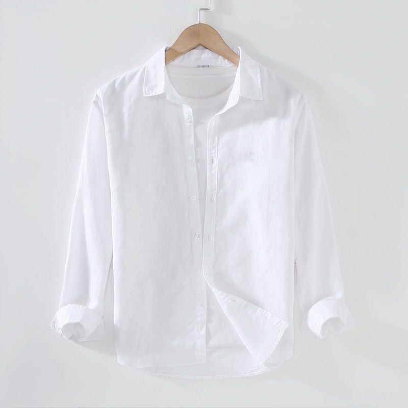 Thin Linen Shirt Mens Long-sleeved Casual Loose Cotton and Linen Shirt Linen Fabric Top White Inner Fashion Spring and Summer Royal Blue  - Image 2
