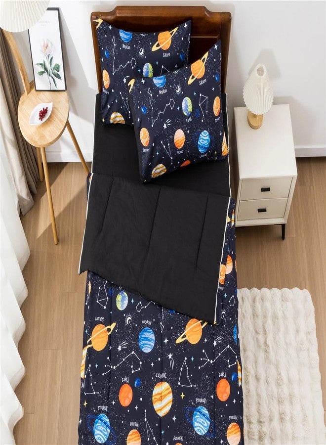 NTBED Galaxy Printed Zipper Bedding Sets Twin Lightweight Microfiber Universe Comforter Set with Fitted Sheet Pillow Covers,Navy Blue - Image 2
