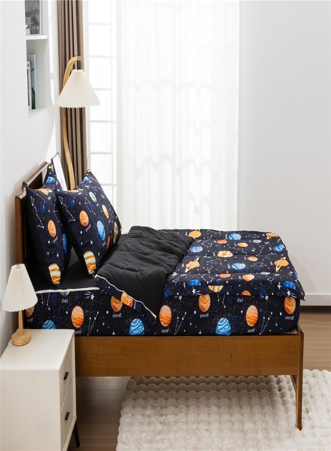 NTBED Galaxy Printed Zipper Bedding Sets Twin Lightweight Microfiber Universe Comforter Set with Fitted Sheet Pillow Covers,Navy Blue - Image 3