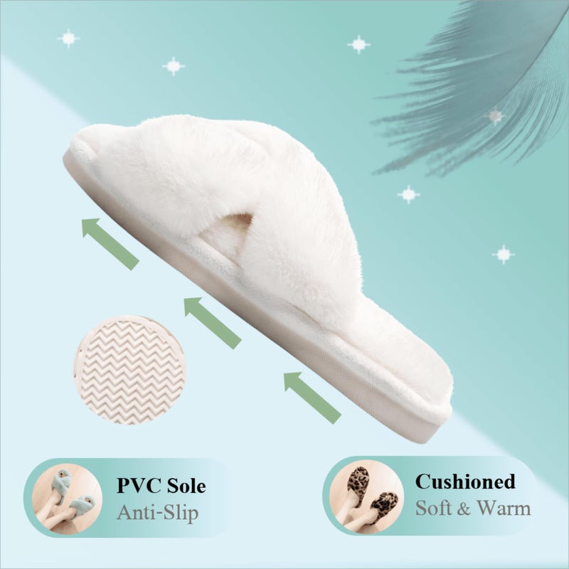Crazy Lady Women's Fluffy Furry Faux Fur Slippers Open Toe Cozy House Memory Foam Sandals Slides Anti-Slip SPA Indoor Outdoor Shoes(White38) - Image 3