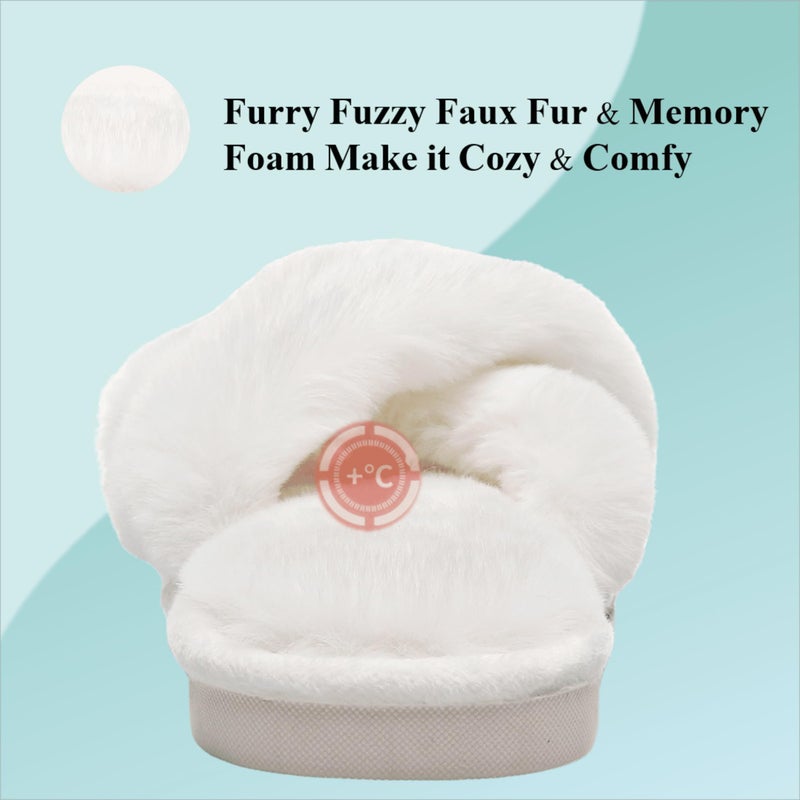 Crazy Lady Women's Fluffy Furry Faux Fur Slippers Open Toe Cozy House Memory Foam Sandals Slides Anti-Slip SPA Indoor Outdoor Shoes(White38) - Image 4