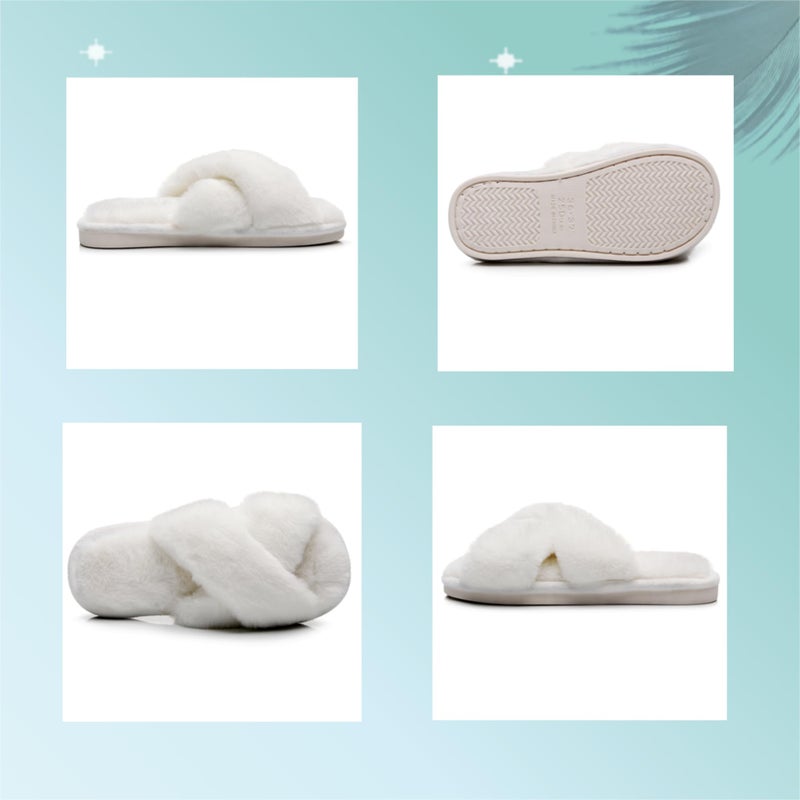 Crazy Lady Women's Fluffy Furry Faux Fur Slippers Open Toe Cozy House Memory Foam Sandals Slides Anti-Slip SPA Indoor Outdoor Shoes(White38) - Image 5