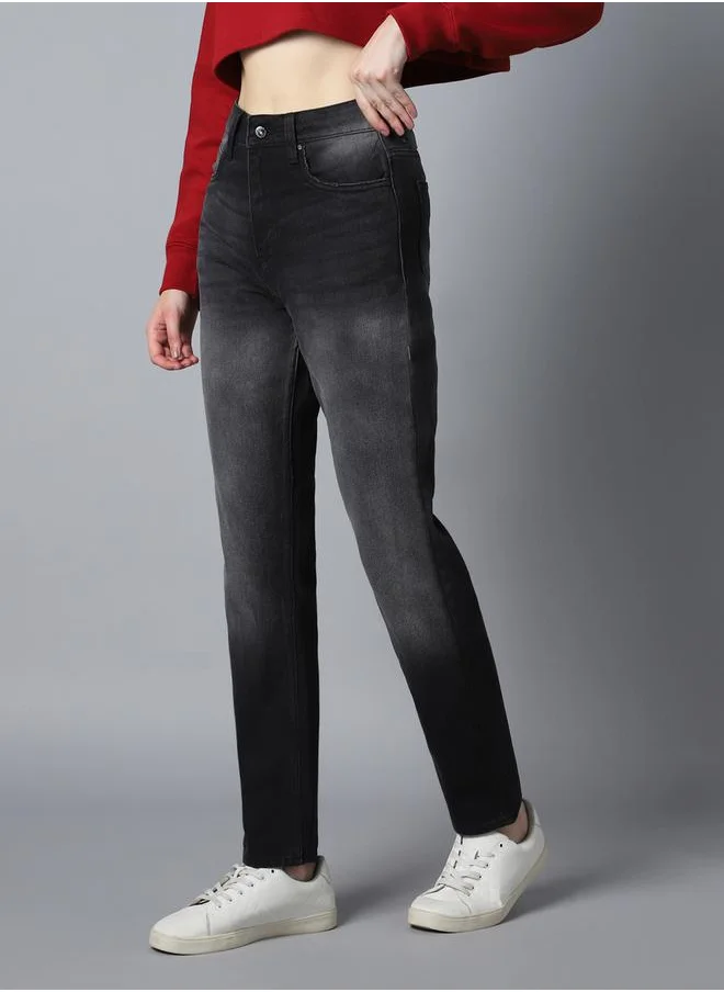 HIGH STAR High Rise Faded Straight Fit Jeans by Styli