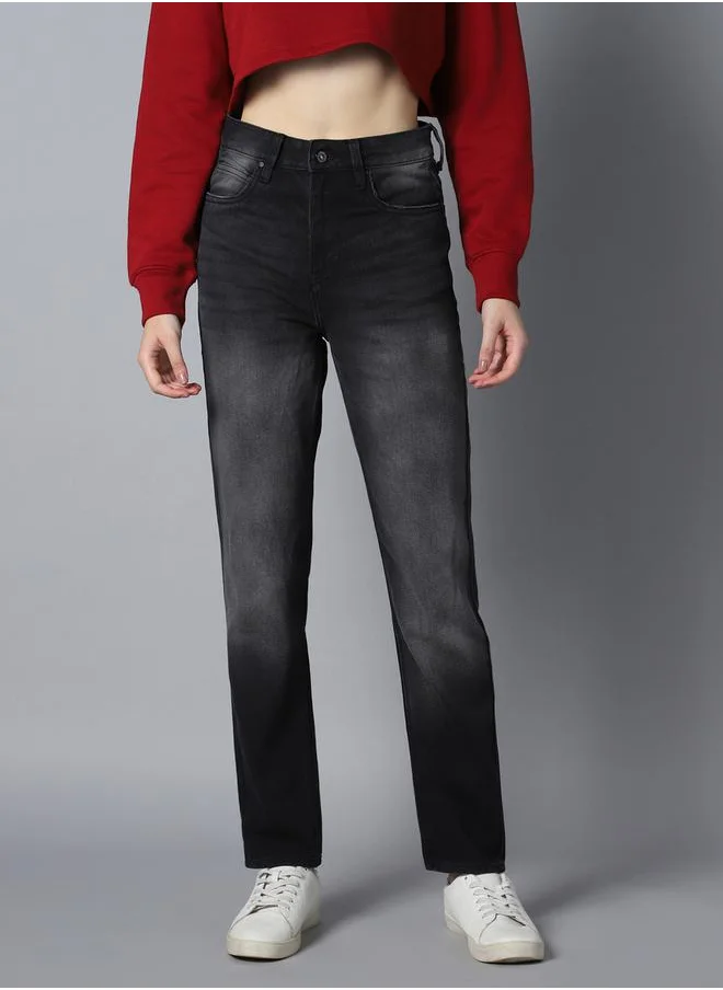 HIGH STAR High Rise Faded Straight Fit Jeans by Styli