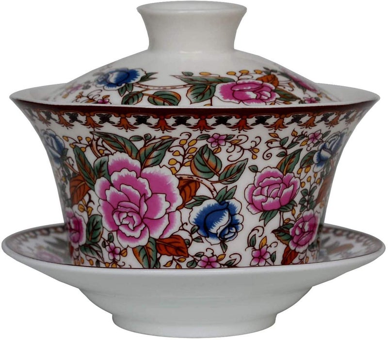 Eplze YBK Tech 10oz Large Gaiwan Porcelain Kung Fu Tea Cup with Saucer and Lid Chinese Traditional Gaiwan Sancai Tea Bowl 3