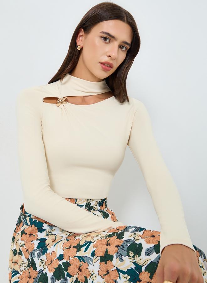 Take Two Beige Long Sleeve Cutout Top - Image 1