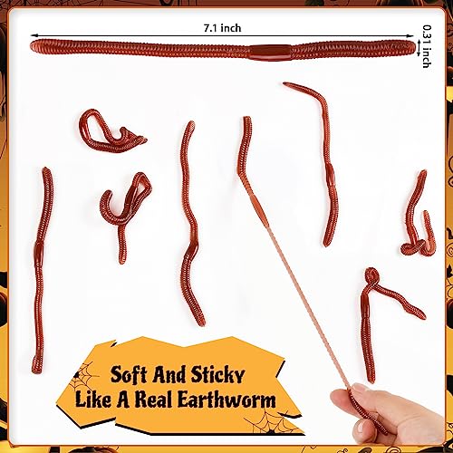 HLARTNET 20 Pcs Fake Earthworm Soft Stretchy Rubber Earthworm Lifelike Plastic Worm Trick for Halloween April Fools Day Party Decoration 7 Inch - Image 5