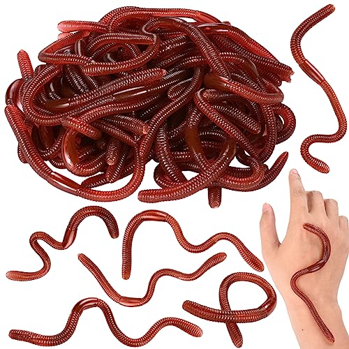 HLARTNET 20 Pcs Fake Earthworm Soft Stretchy Rubber Earthworm Lifelike Plastic Worm Trick for Halloween April Fools Day Party Decoration 7 Inch - Image 1