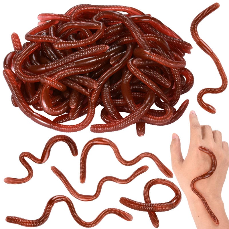 HLARTNET 20 Pcs Fake Earthworm Soft Stretchy Rubber Earthworm Lifelike Plastic Worm Trick for Halloween April Fools Day Party Decoration 7 Inch - Image 3