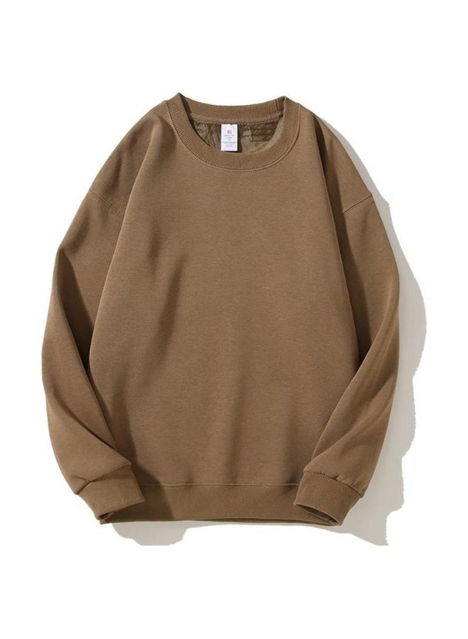 Loquat 400g heavyweight fleece-lined thickened crew neck sweatshirt Dark khaki - Image 1