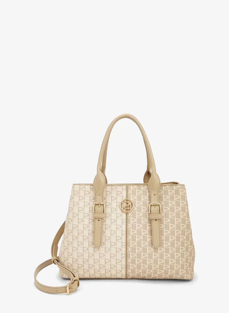 Monogram Print Tote Bag With Double Handles