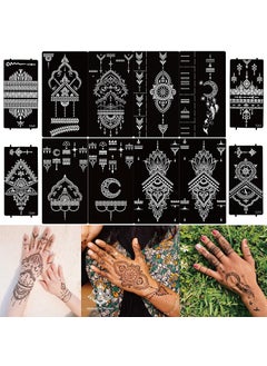 Divawoo 12 Sheet Henna Tattoo Stencils, Hand Temporary Tattoo Stickers, Indian Arabian Self Adhesive Tattoo Templates 
