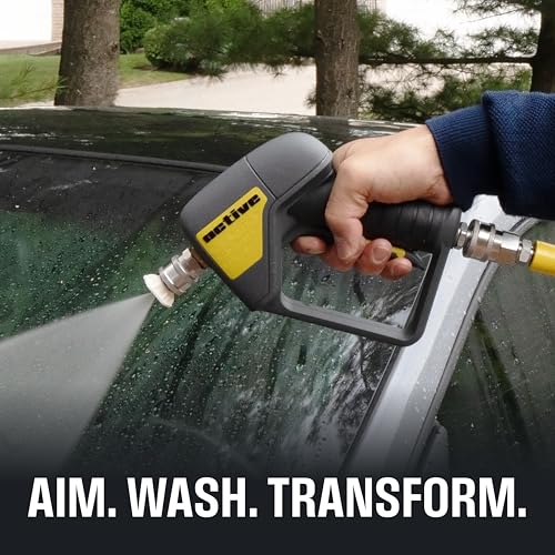 Active مسدس غسيل ضغط دوار نشط مع قابس دوار ذكر 3/8 بوصة مدمج لخرطوم غسيل الضغط ووصلة سريعة أنثوية 1/4 بوصة للفوهات والعصي ومدفع الرغوة لغسيل السيارات المنزلي والتفاصيل. - Image 2