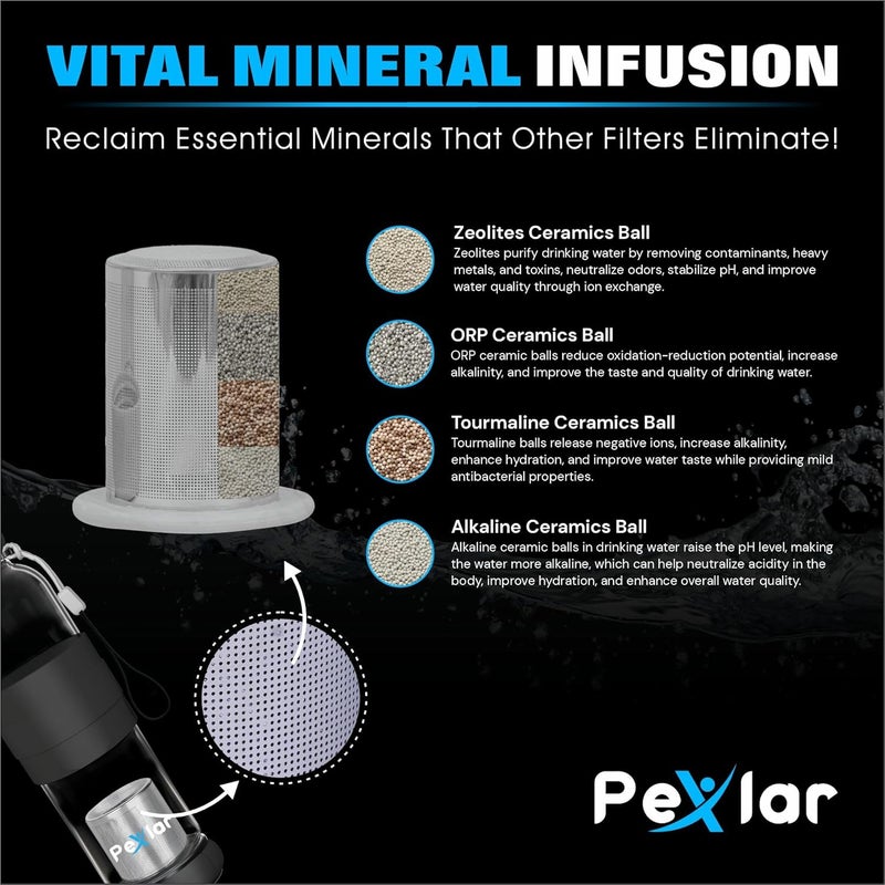 Pexlar Alkaline Water Filter Bottle Borosilicate Glass Alkaline Water Generator Black 500 ml - Image 4