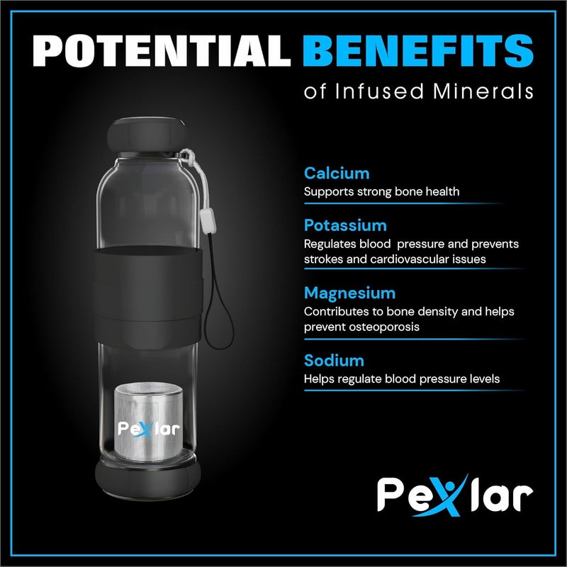 Pexlar Alkaline Water Filter Bottle Borosilicate Glass Alkaline Water Generator Black 500 ml - Image 2