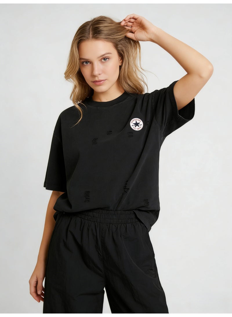 كونفرس Converse Unisex Black Distressed Oversized T-Shirt, Vintage Washed Cotton, Casual Streetwear for Men & Women in KSA - Image 5